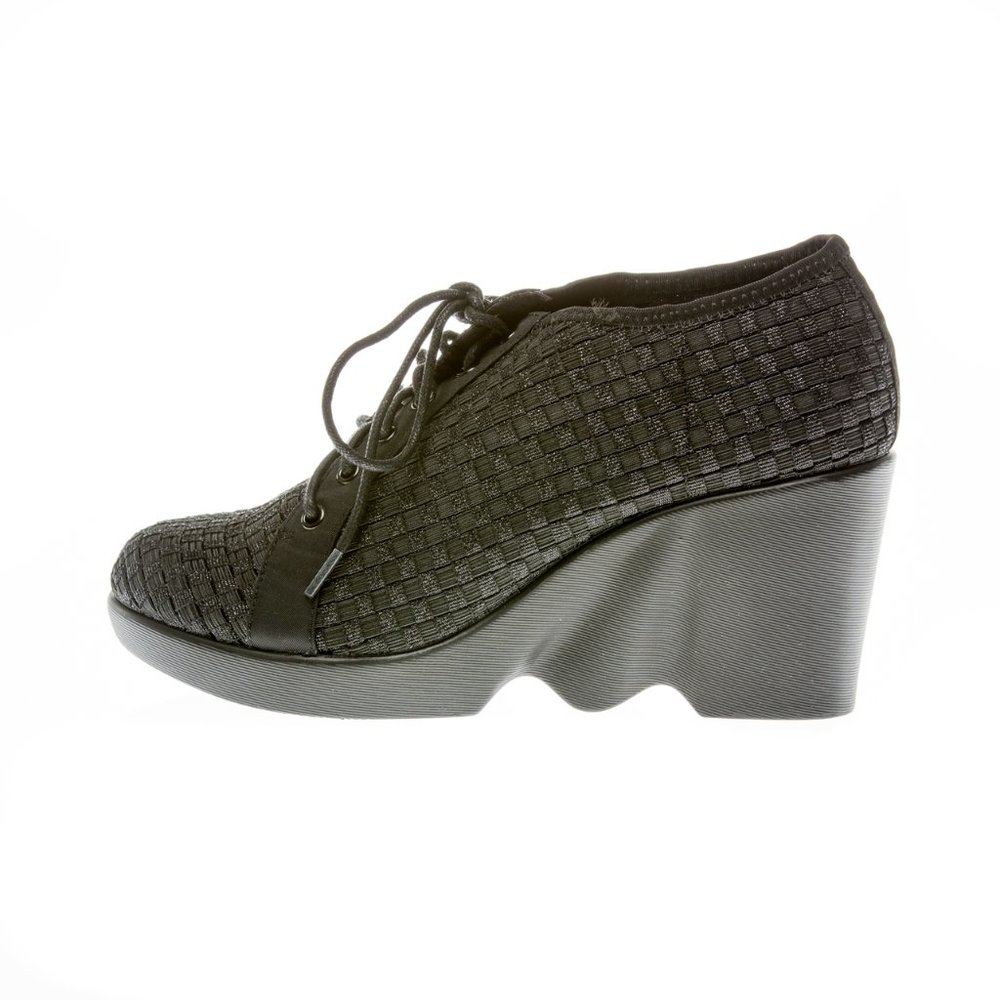 Zee Alexis "Prague" Black Metallic Wedge Heel Lace Up Shoes womens